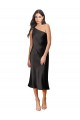 Online Sleek One Shoulder Midi Length Short Stretch Satin Slip Bridesmaid Dress