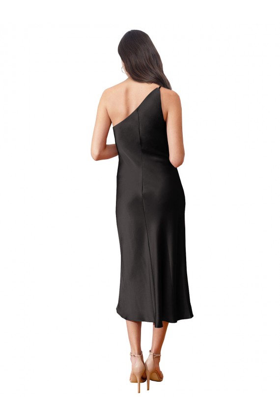 Online Sleek One Shoulder Midi Length Short Stretch Satin Slip Bridesmaid Dress