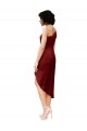 Online One Shoulder Midi Length Short Stretch Satin Wrap Style Bridesmaid Dress