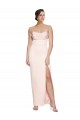 Online Cowl Neck Strapless Stretch Satin Bridesmaid Dress with High Split