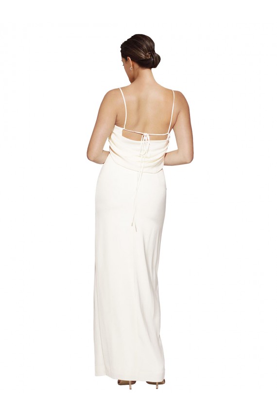 Online High Neck Stretch Satin Bridesmaid Dress with Low Back and Side Slit