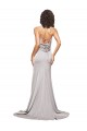 Online High Neck Low Back Long Full Length Stretch Satin Bridesmaid Dress