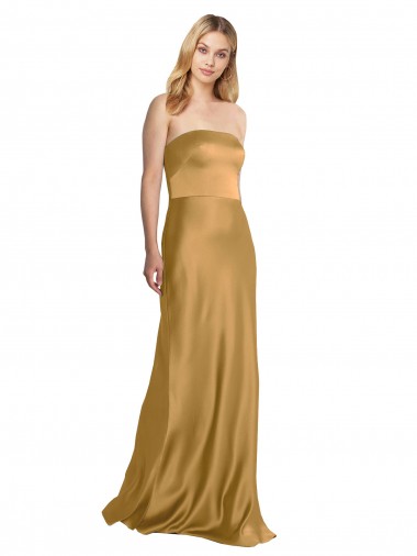 Online Sleek Strapless Long A-Line Stretch Satin Bridesmaid Dress
