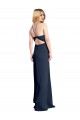 Online Halter Neckline Long Stretch Satin Bridesmaid Dress with Strappy Back and Side Slit