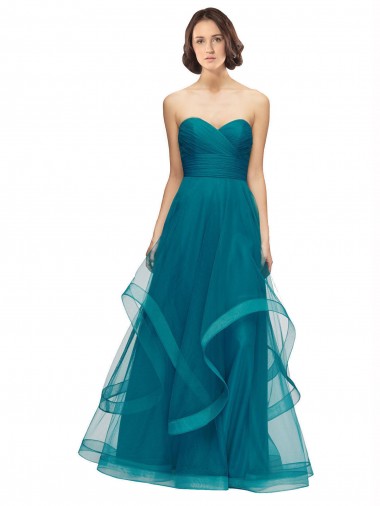 Online Sweetheart Tulle Bridesmaid Dress with Wide Waistband