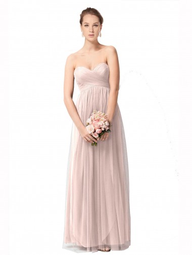 Online Long Sweetheart Tulle Bridesmaid Dress with Shirred Criss Cross Bodice