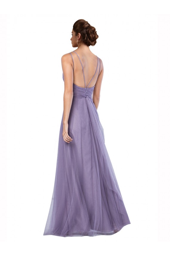 Online Flowy A-Line Tulle Bridesmaid Dress with Double Straps and V-Neck