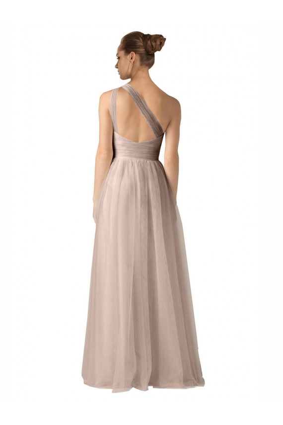 Online Illusion One Shoulder Tulle Bridesmaid Dress with Shirred Bodice