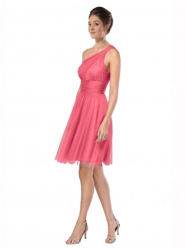 Online One Shoulder Short Knee Length Tulle Bridesmaid Dress