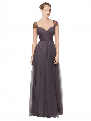Online Sweetheart Neckline Long Tulle Bridesmaid Dress with Straps