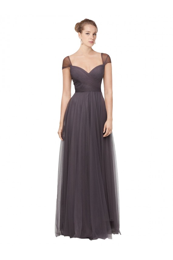 Online Sweetheart Neckline Long Tulle Bridesmaid Dress with Straps
