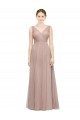 Online Full Length Draped Long V-Neck Tulle Bridesmaid Dress
