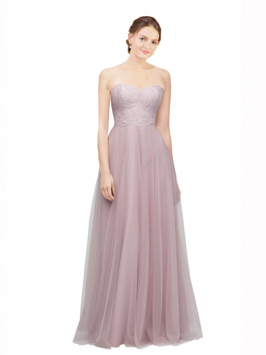 Online Sweetheart Neckline Long Tulle Bridesmaid Dress with Lace Bodice