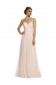 Online Long Draped Back A-Line Tulle Bridesmaid Dress with Pleated Bodice