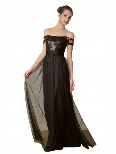 Online Off The Shoulder Sequined Lace Tulle Bridesmaid Dress