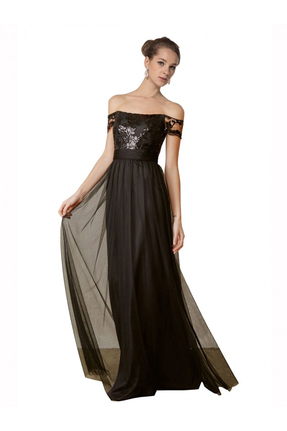 Online Off The Shoulder Sequined Lace Tulle Bridesmaid Dress