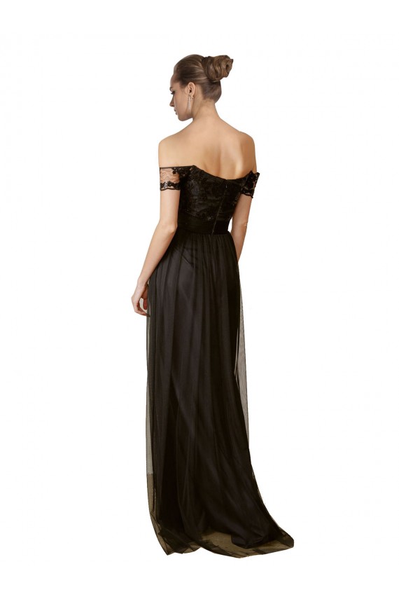 Online Off The Shoulder Sequined Lace Tulle Bridesmaid Dress