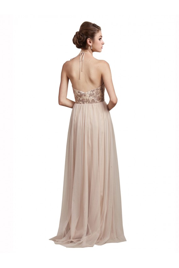 Online Sweetheart Tulle Bridesmaid Dress with High Neck Illusion Bodice