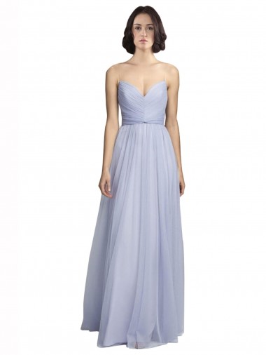 Online Spaghetti Strap Tulle Bridesmaids Dress with Ruched Bodice