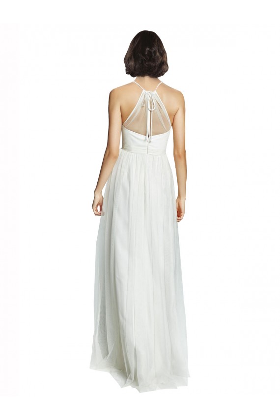 Online High Neckline Long Tulle Bridesmaid Dress with Illusion Front