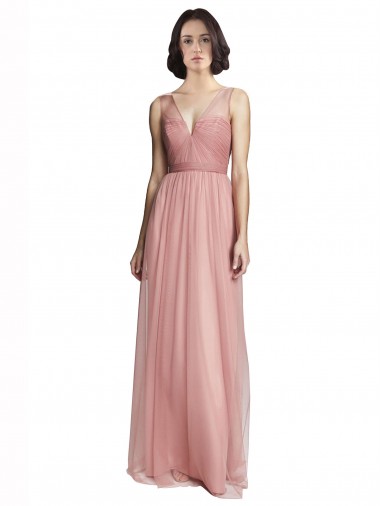 Online V-Neck Illusion Tulle Bridesmaids Dress