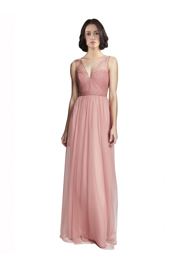 Online V-Neck Illusion Tulle Bridesmaids Dress