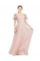 Online Long V-Neck Flutter Sleeves Tulle Bridesmaid Dress