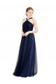 Online Floor Length Long Halter Pleated Tulle Bridesmaid Dress