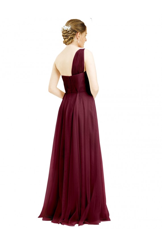 Online One Shoulder Floor Length Long Tulle Bridesmaid Dress