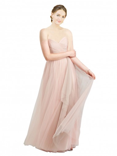 Online Long Floor Length Sweetheart Pleated Tulle Bridesmaid Dress