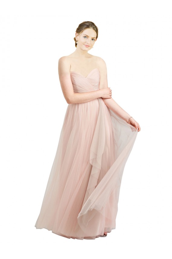 Online Long Floor Length Sweetheart Pleated Tulle Bridesmaid Dress