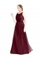 Online Sleeveless Boat Neck Long Pearl Tulle Bridesmaid Dress with Keyhole Back
