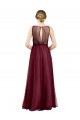 Online Sleeveless Boat Neck Long Pearl Tulle Bridesmaid Dress with Keyhole Back