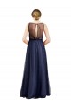 Online Sleeveless Boat Neck Long Pearl Tulle Bridesmaid Dress with Keyhole Back