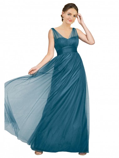 Online Long V-Neck Soft Tulle Bridesmaid Dress