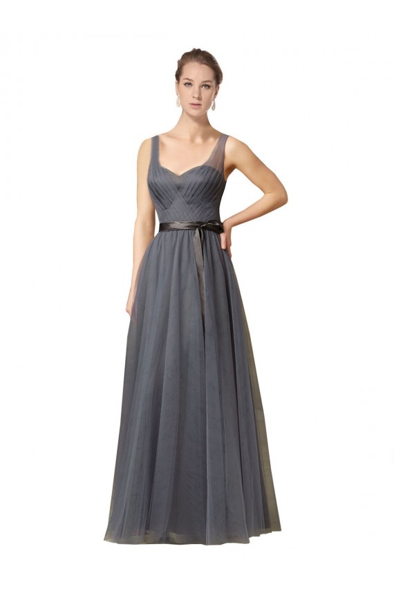 Online Sweetheart Long Tulle Bridesmaid Dress with Sash