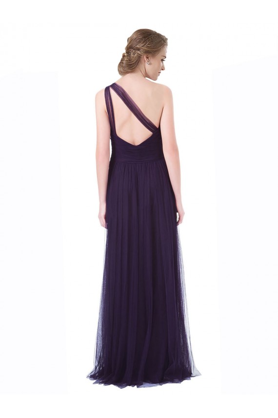 Online One Shoulder Long Tulle Bridesmaid Gown with Sheer Netting Strap