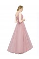 Online Long Floor Length Wide Strap Plunge Cross Over Neckline Tulle Bridesmaid Dress