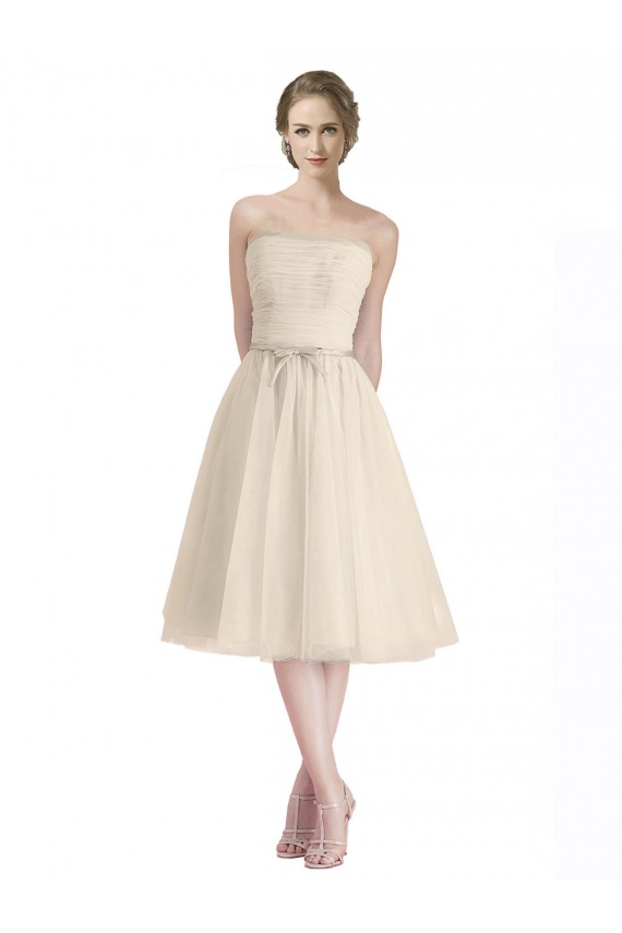 Online Strapless Short Cocktail Length Tulle Bridesmaid Dress with Pleats