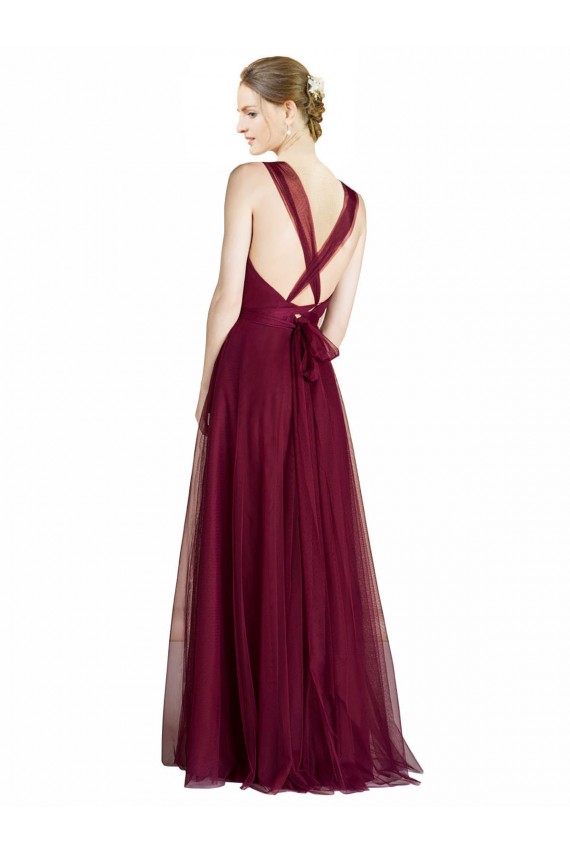 Online Long Sweetheart Tulle Bridesmaid Dress with Straps and Criss Cross Back