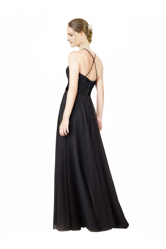 Online Sweetheart Neckline Long Sleeveless Tulle Bridesmaid Dress with Lace Bodice