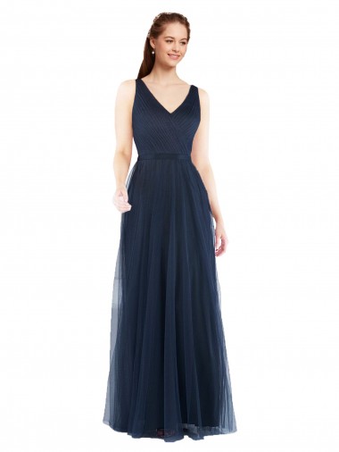 Online V-Neck Soft and Simple Tulle Bridesmaid Dress