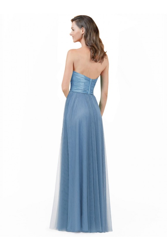 Online Long Strapless Bridesmaid Dress with Soft Tulle Overlay