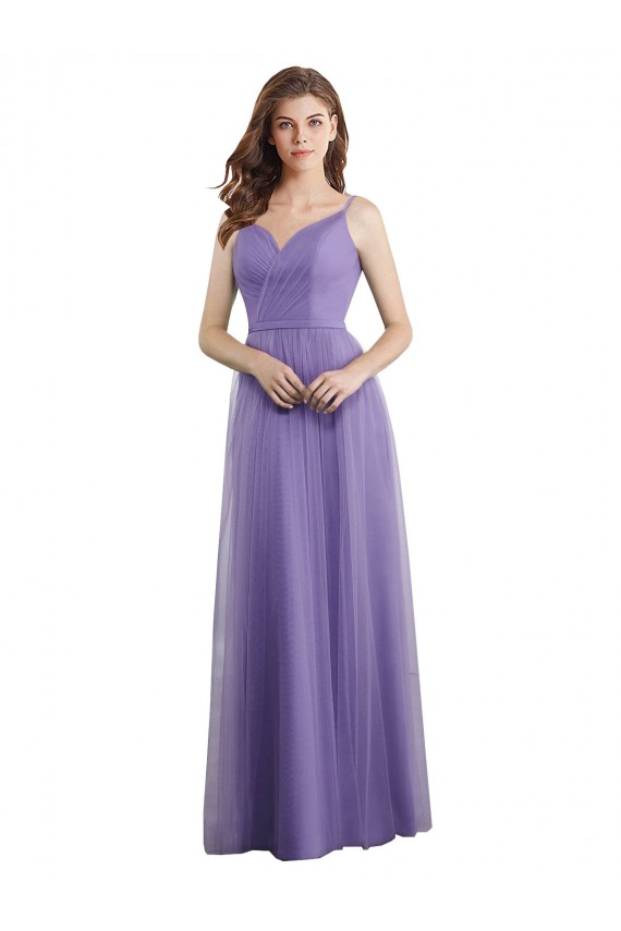 Online Sweetheart Deep V-Back Tulle Bridesmaid Dress with Draped Bodice