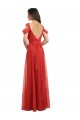 Online Cold Shoulder Pleated Wrap Tulle Bridesmaid Dress with Low V-Back