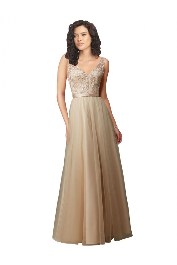 Online Long Tulle Bridesmaid Dress with Embroidery and Beading