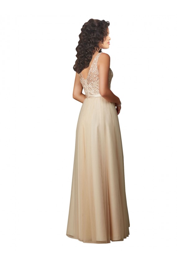 Online Long Tulle Bridesmaid Dress with Embroidery and Beading