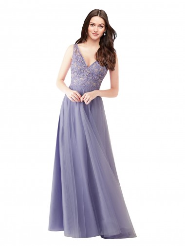 Online Sweetheart Tulle Bridesmaid Dress with Fully Embroidered V-Neck Bodice