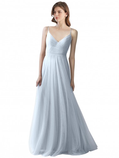 Online Wrapped Ruched Natural Waist Slim Soft Tulle Bridesmaid Dress