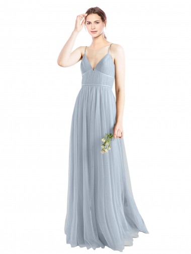 Online Spaghetti Straps V-Neck Slim A-Line Tulle Bridesmaid Dress